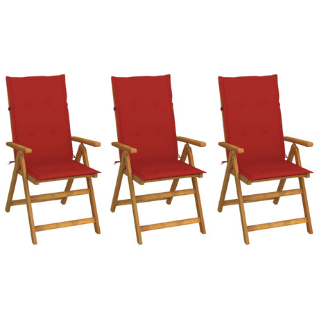 Vidaxl set van 3 klapstoelen met kussens, gemaakt van massief acaciahout.
