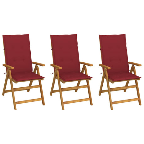 Vidaxl inklapbare stoelen 3 st met kussens massief acaciahout