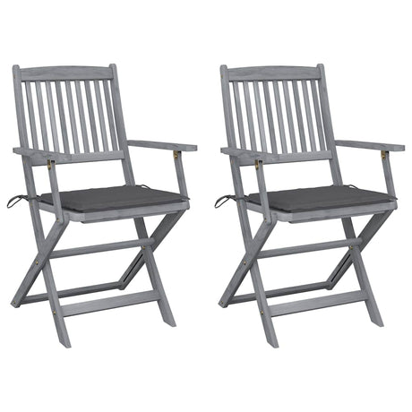 Vidaxl set van 2 klapstoelen met kussens, gemaakt van massief acaciahout.
