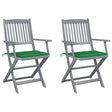 Vidaxl set van 2 klapstoelen met kussens, gemaakt van massief acaciahout.