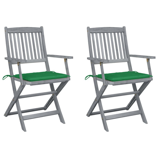 Vidaxl set van 2 klapstoelen met kussens, gemaakt van massief acaciahout.