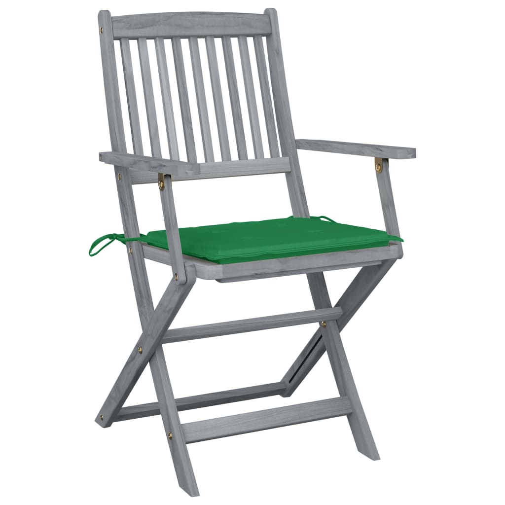 Vidaxl set van 2 klapstoelen met kussens, gemaakt van massief acaciahout.