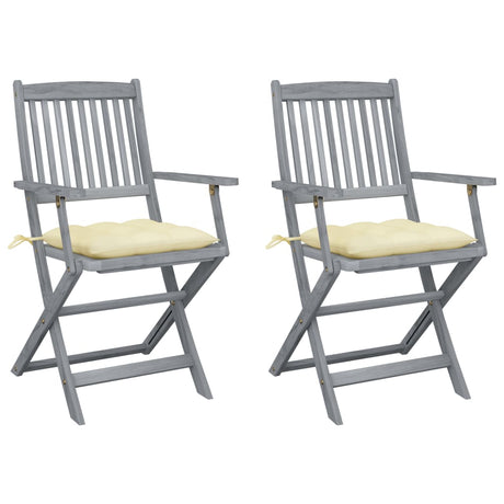 Vidaxl set van 2 klapstoelen met kussens, gemaakt van massief acaciahout.