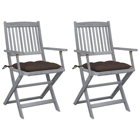 Vidaxl set van 2 klapstoelen met kussens, gemaakt van massief acaciahout.