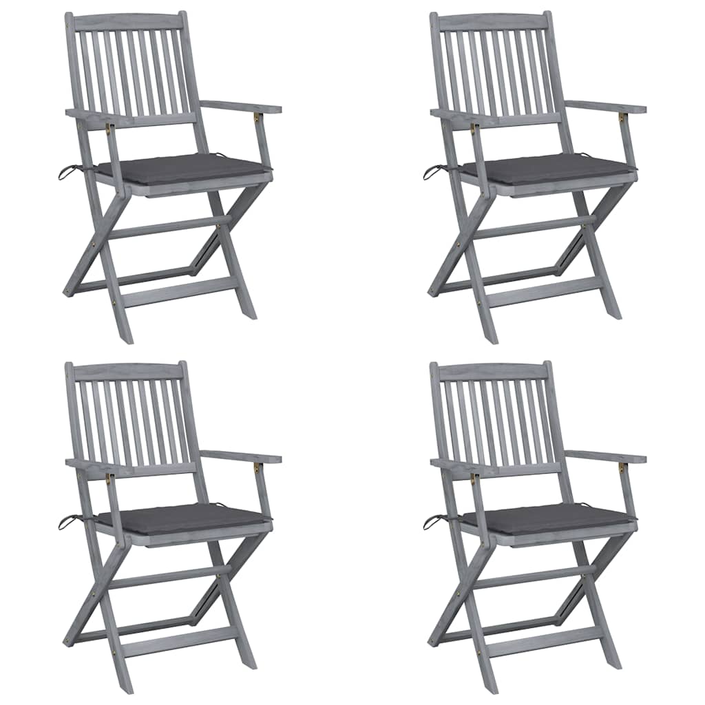 Vidaxl set van 4 klapstoelen met kussens, gemaakt van massief acaciahout.