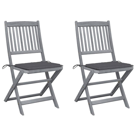 Vidaxl set van 2 klapstoelen met kussens, gemaakt van massief acaciahout.