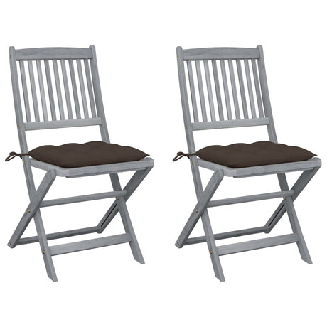 Vidaxl set van 2 klapstoelen met kussens, gemaakt van massief acaciahout.