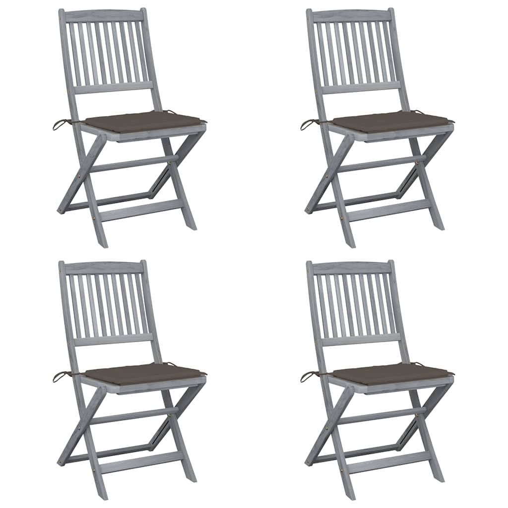 Vidaxl set van 4 klapstoelen met kussens, gemaakt van massief acaciahout.
