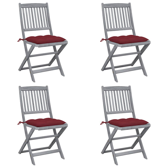 Vidaxl set van 4 klapstoelen met kussens, gemaakt van massief acaciahout.