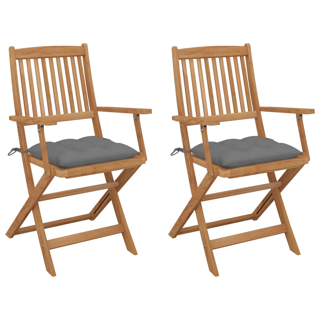 Vidaxl set van 2 klapstoelen met kussens, gemaakt van massief acaciahout.