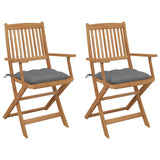 Vidaxl set van 2 klapstoelen met kussens, gemaakt van massief acaciahout.