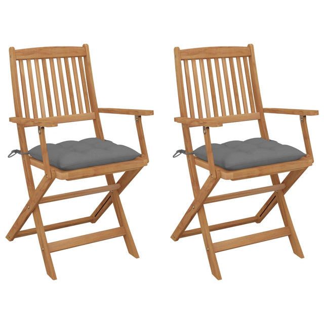 Vidaxl set van 2 klapstoelen met kussens, gemaakt van massief acaciahout.