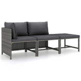 Vidaxl 3-delige loungeset met kussens poly rattan grijs