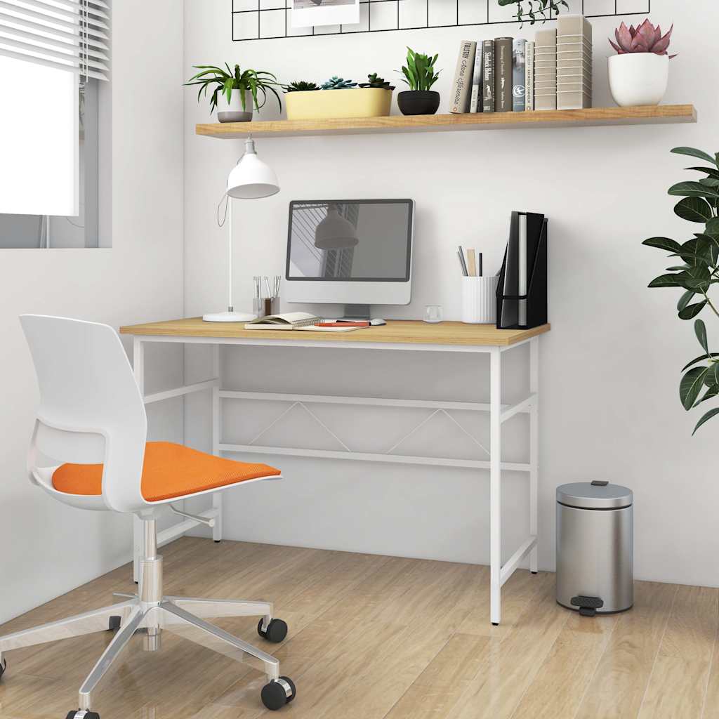 Vidaxl computerbureau 105x55x72 cm mdf en metaal wit lichteikenkleurig