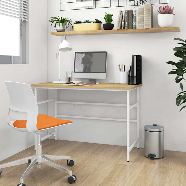 Vidaxl computerbureau 105x55x72 cm mdf en metaal wit lichteikenkleurig