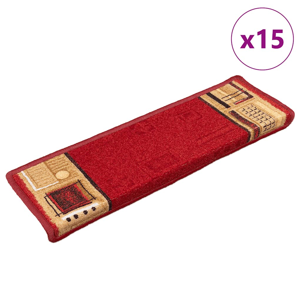 Vidaxl stair mats self -adhesive 15 st 65x21x4 cm red