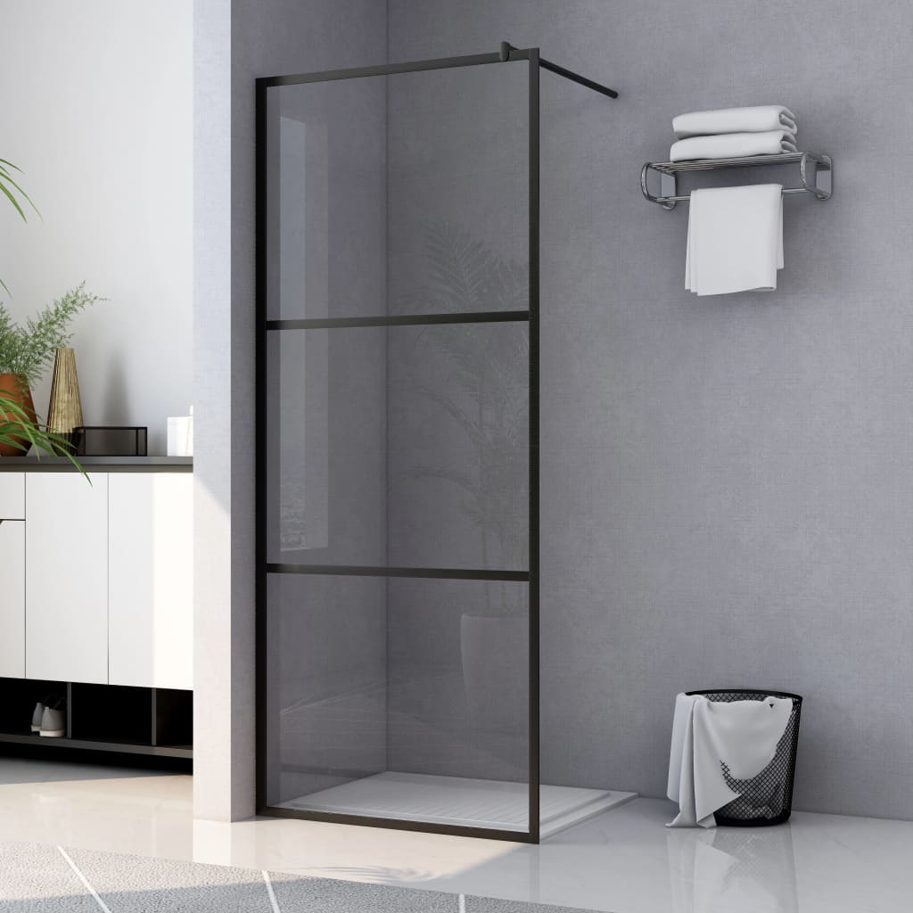 Vidaxl Walk-in shower wall Transparent 90x195 cm ESG glass black