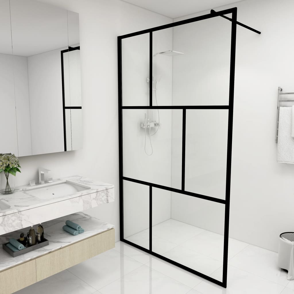 VidaXL Walk -in shower wall 115x195 cm hardened glass black