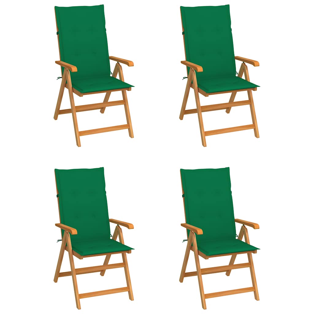 Vidaxl inklapbare stoelen 4 st met groene kussens massief teakhout