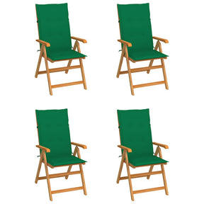 Vidaxl inklapbare stoelen 4 st met groene kussens massief teakhout