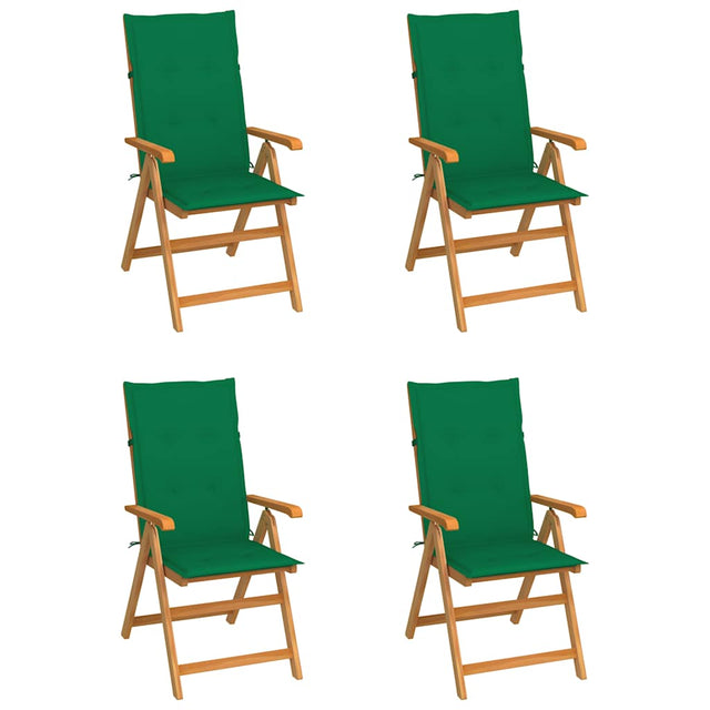 Vidaxl inklapbare stoelen 4 st met groene kussens massief teakhout