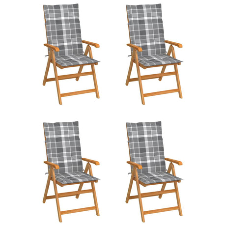 Vidaxl inklapbare stoelen 4 st met grijs geruite kussens
