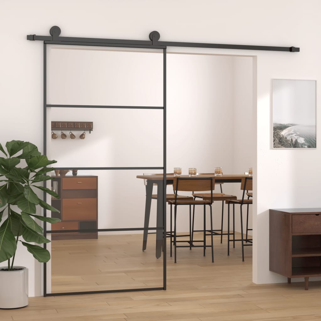 Drsna vrata Vidaxl 102.5x205 cm aluminij in ESG Glass Black