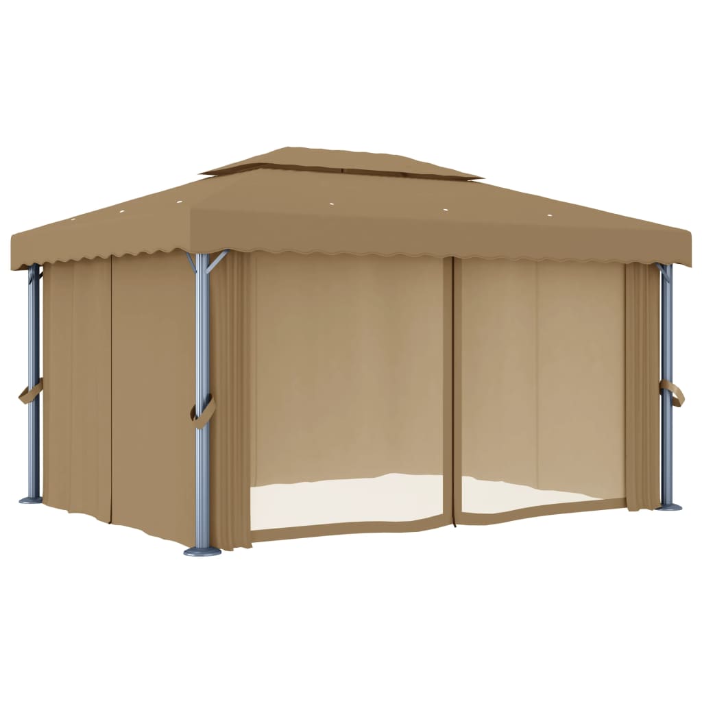 Vidaxl arbor with curtain 4x3 m aluminum taupe