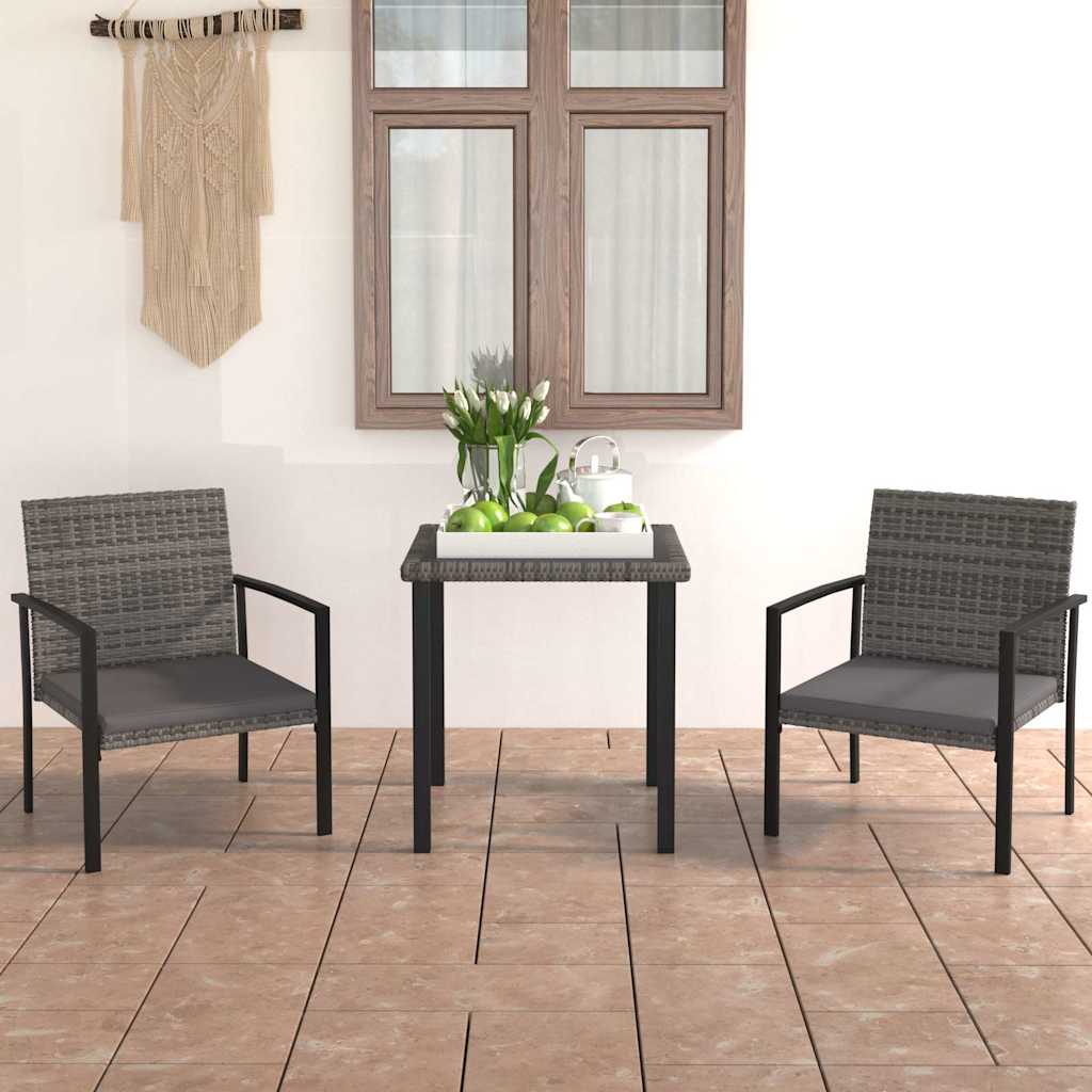 Vidaxl 3-delige tuinset poly rattan grijs