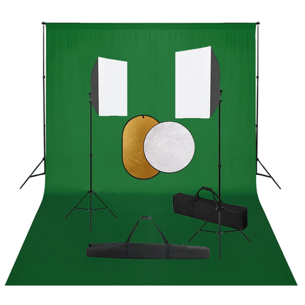 Vidaxl Photo Studio Set med softbox -lamper, baggrund og reflektor