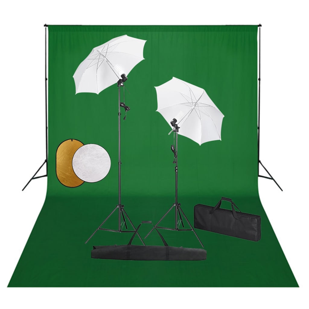 Vidaxl Photo Studio Set con lampade, ombrelli, sfondo e riflettore