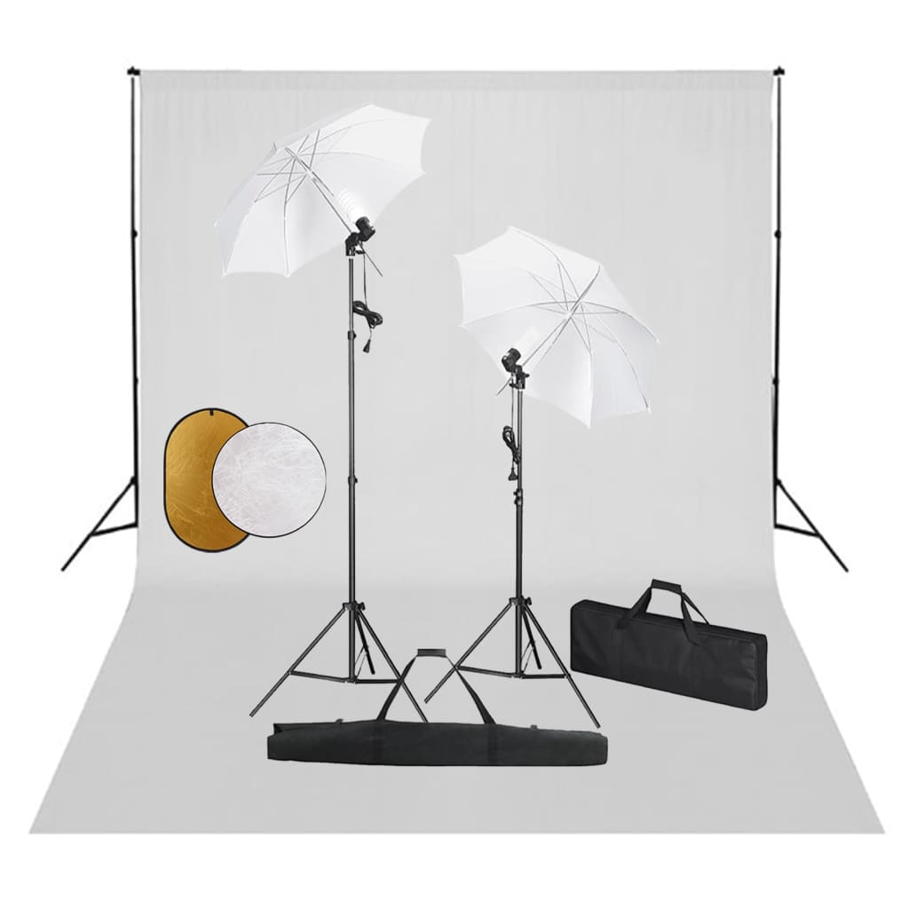 Vidaxl Photo Studio Set med lamper, paraplyer, baggrund og reflektor