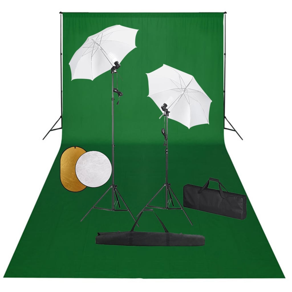 Vidaxl Photo Studio Studio avec des lampes, parapluies, fond et réflecteur