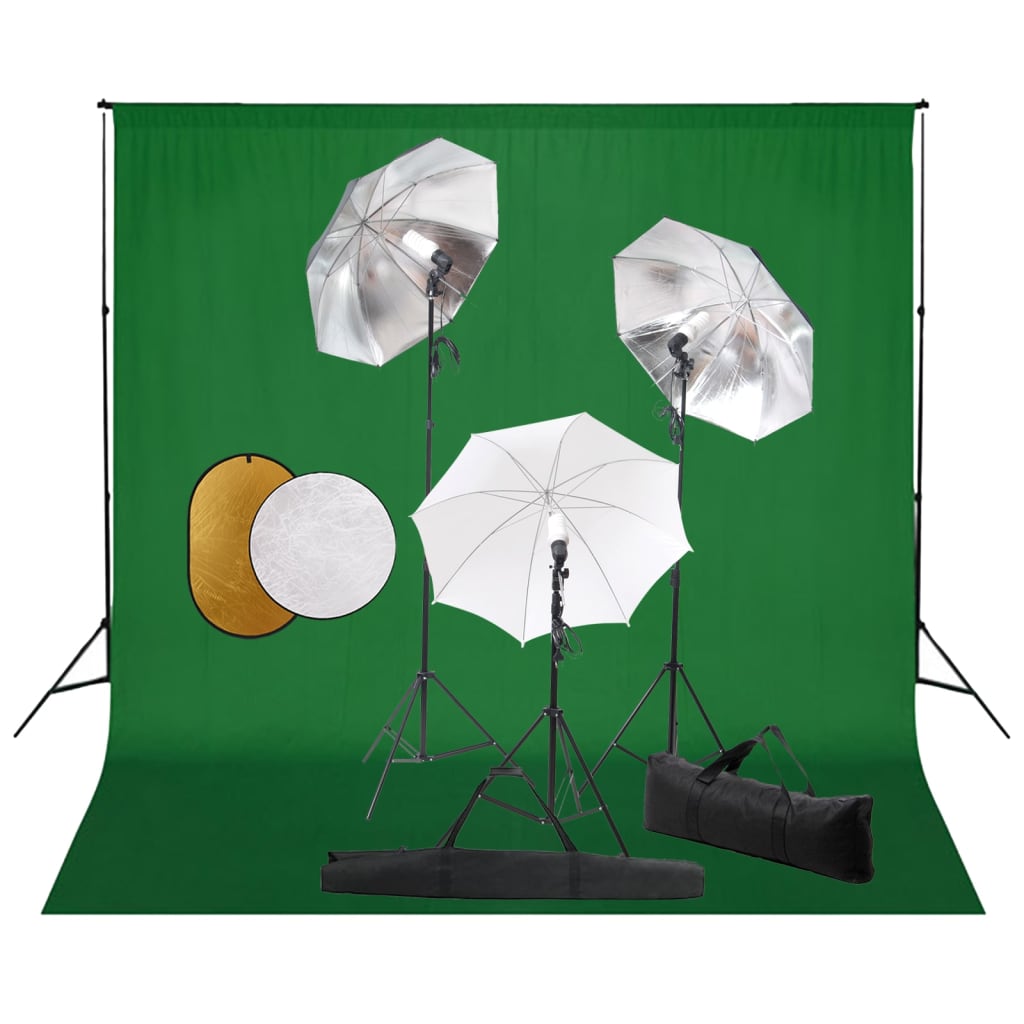 Vidaxl Photo Studio Set med lamper, paraplyer, baggrund og reflektor