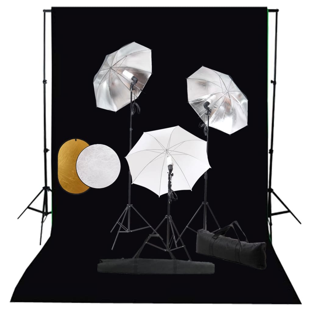 Vidaxl Photo studio set with lamps, umbrellas, background and reflector