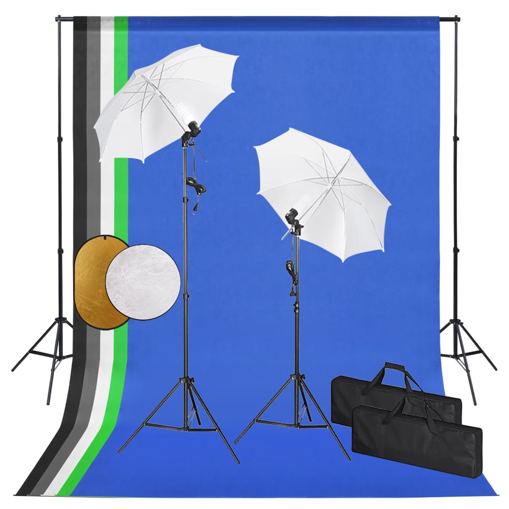 Vidaxl Photo studio set with lamps, umbrellas, background and reflector