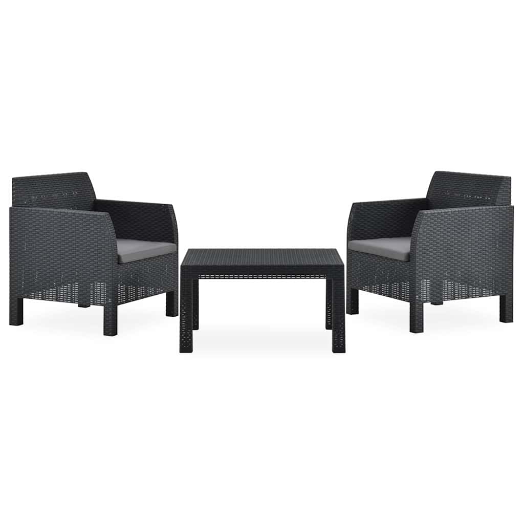 Vidaxl 3-delige loungeset met kussens pp rattan antracietkleurig