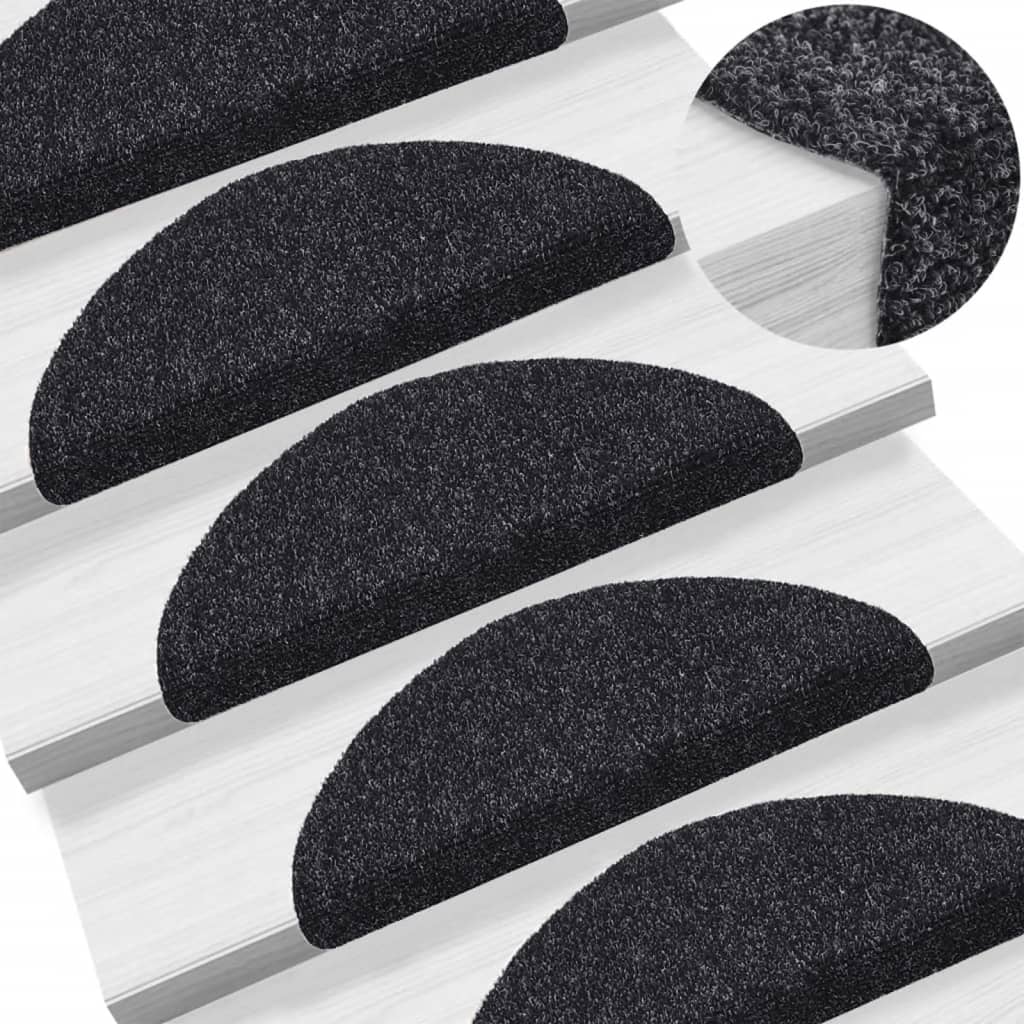 Vidaxl stair mats self -adhesive 5 st 56x17x3 cm needle felt black