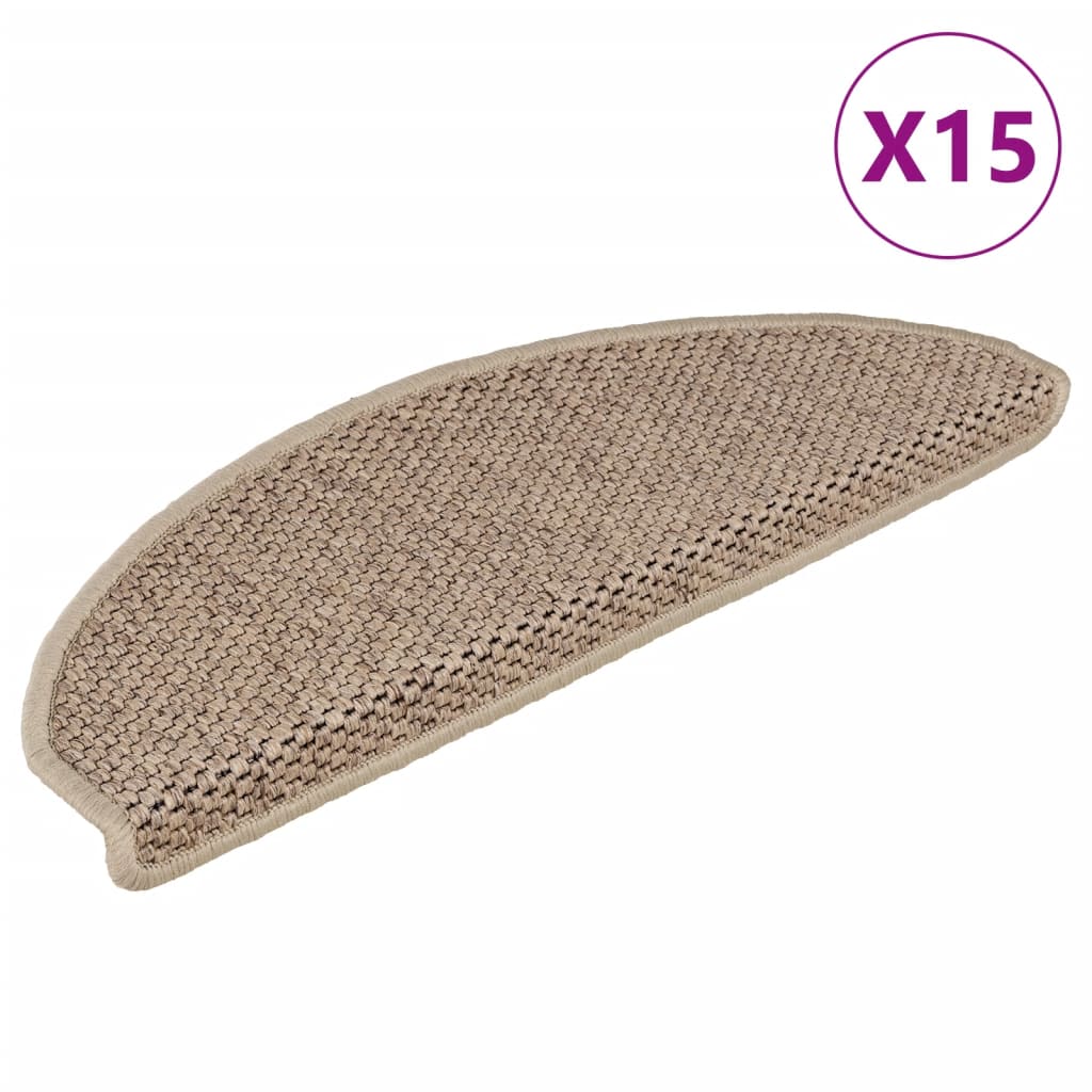 Vidaxl stair mats self-adhesive 15 st sisal look 65x21x4 cm sand-colored