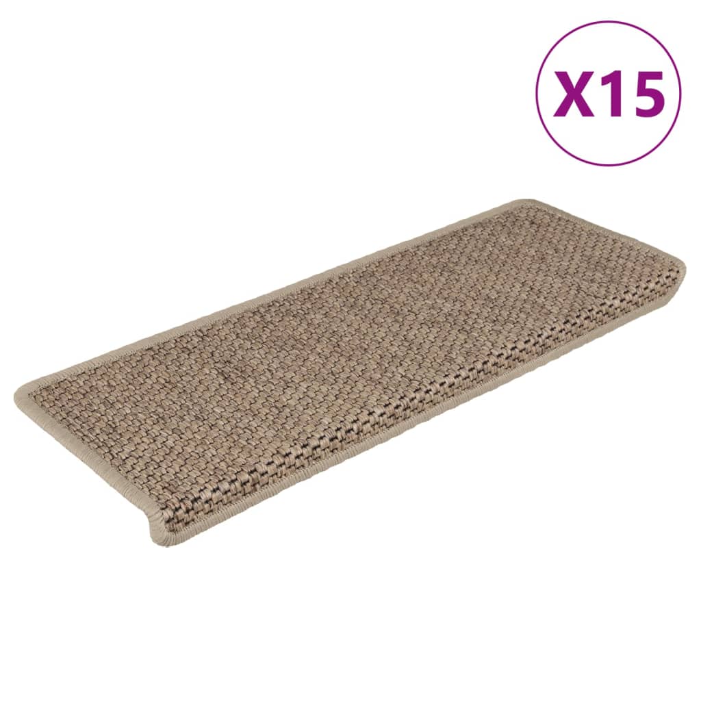 Vidaxl Stair Mats Selvklæbende 15 St. Sisal Look 65x21x4 cm sandfarvet