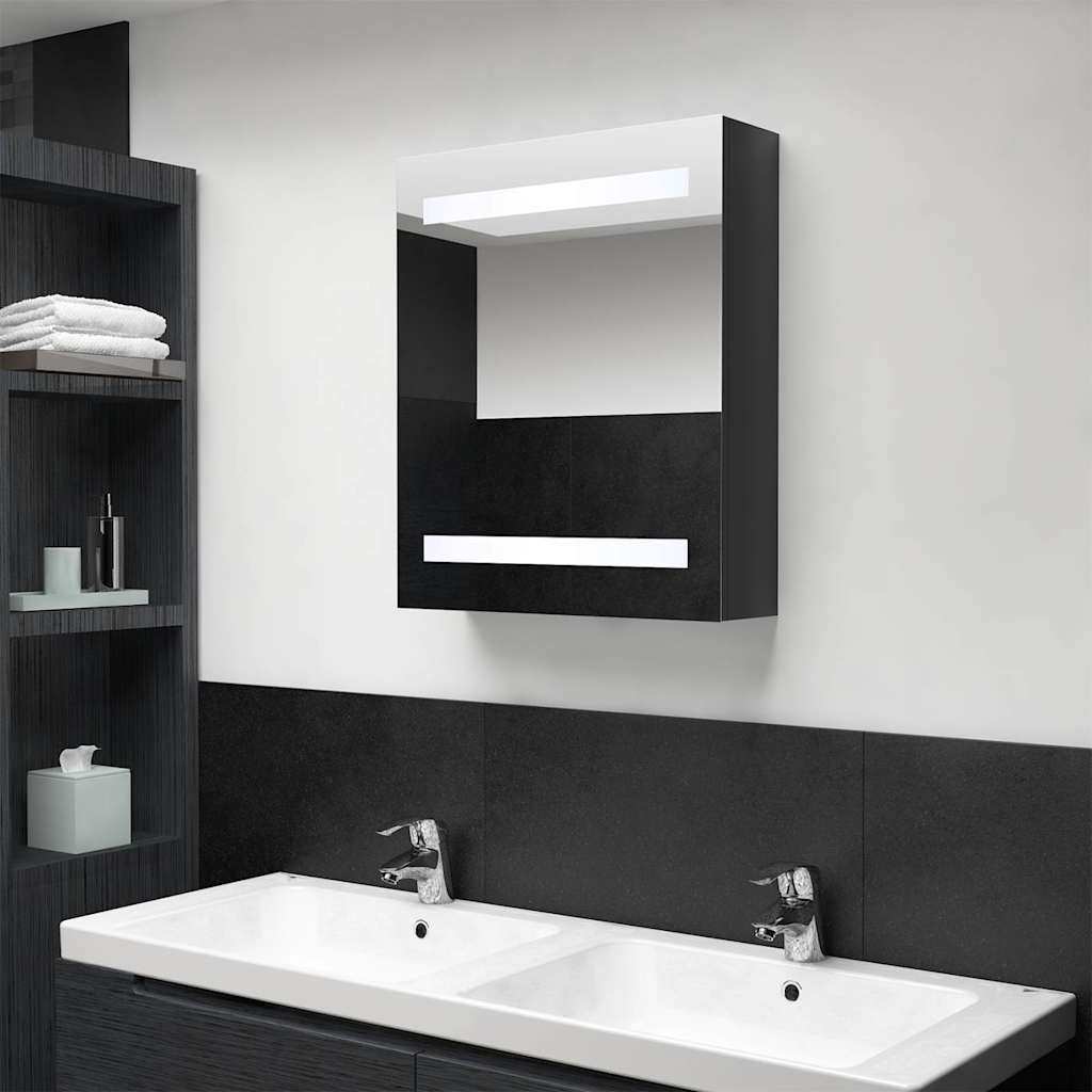 Vidaxl badkamerkast met spiegel en led 50x14x60 cm glanzend zwart
