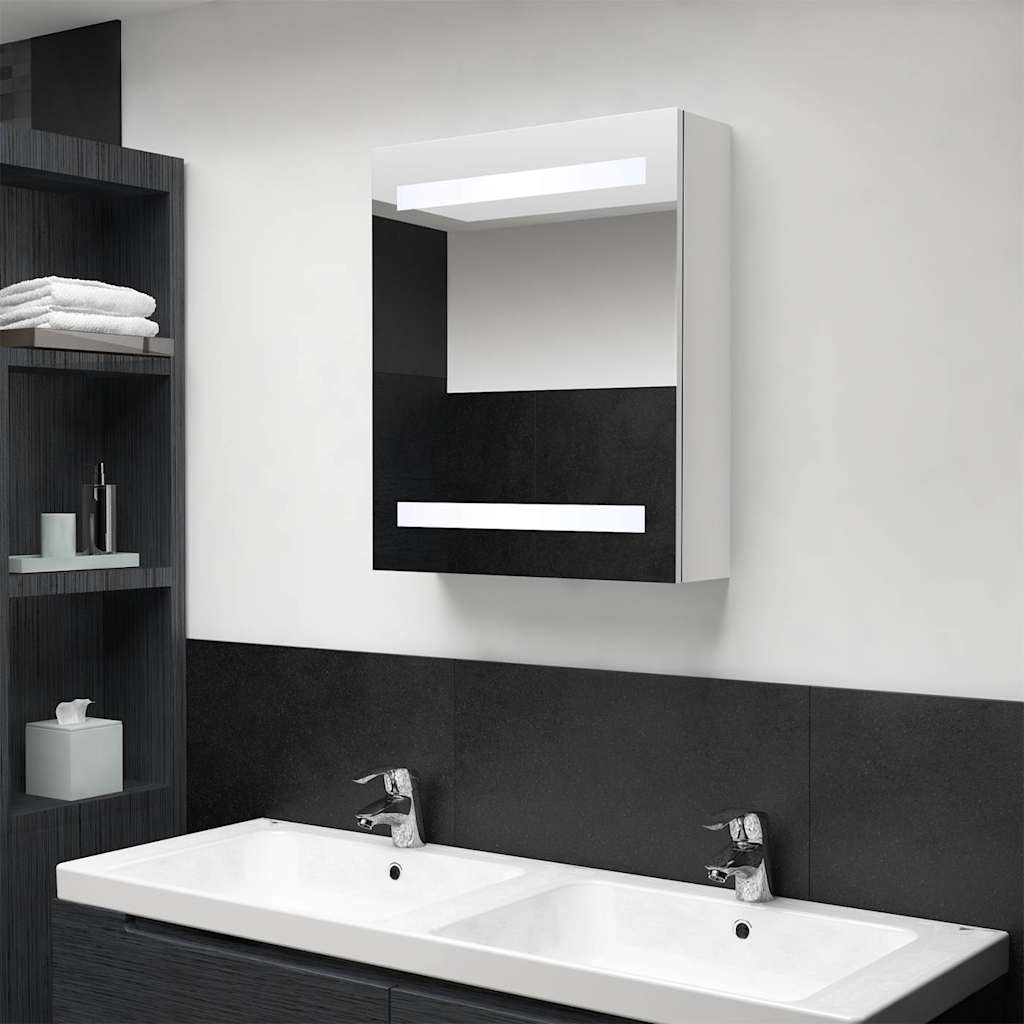 Vidaxl badkamerkast met spiegel en led 50x14x60 cm glanzend wit