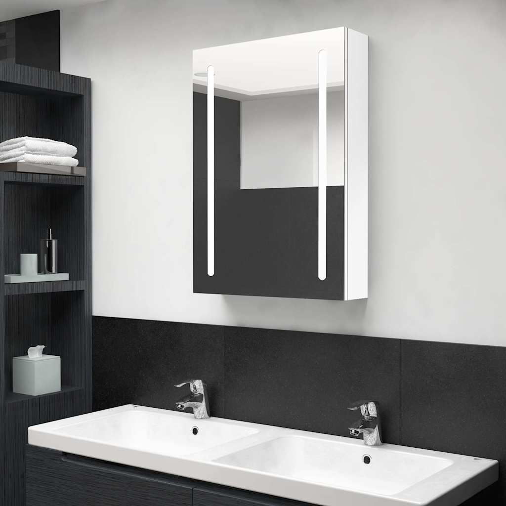 Vidaxl badkamerkast met spiegel en led 50x13x70 cm glanzend wit