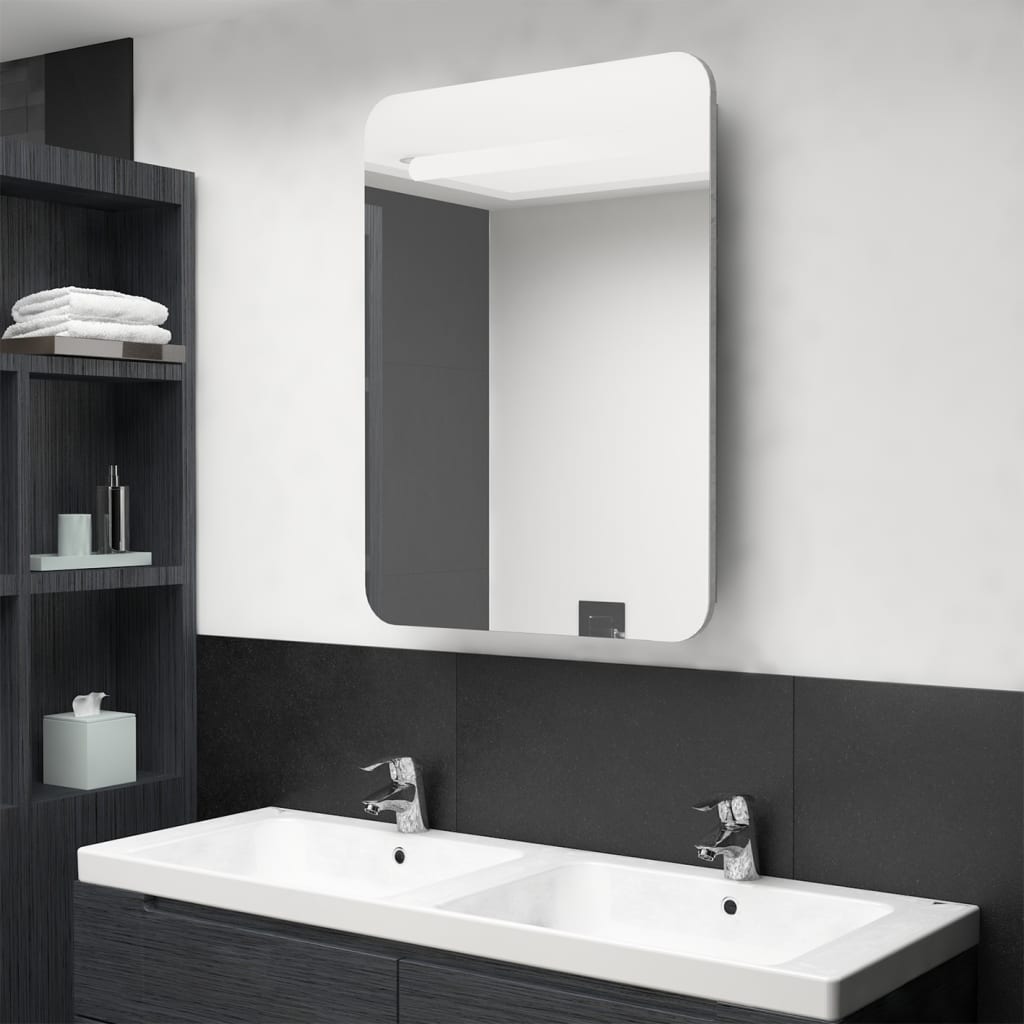 Vidaxl badkamerkast met spiegel en led 60x11x80 cm betongrijs
