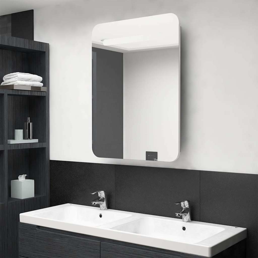 Vidaxl badkamerkast met spiegel en led 60x11x80 cm wit en eikenkleurig