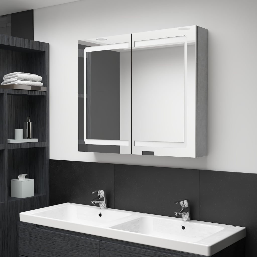Vidaxl badkamerkast met spiegel en led 80x12x68 cm betongrijs