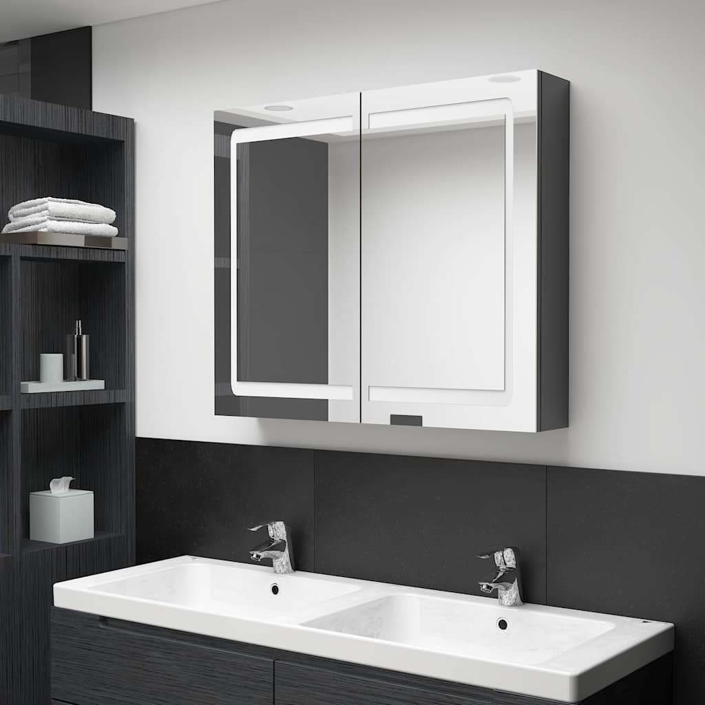 Vidaxl badkamerkast met spiegel en led 80x12x68 cm glanzend grijs