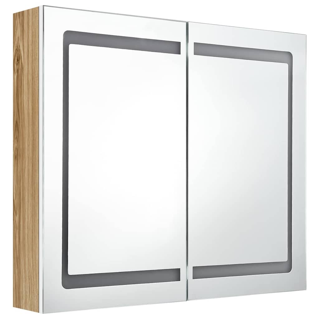 Vidaxl badkamerkast met spiegel en led 80x12x68 cm wit en eikenkleurig