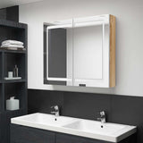 Vidaxl badkamerkast met spiegel en led 80x12x68 cm wit en eikenkleurig