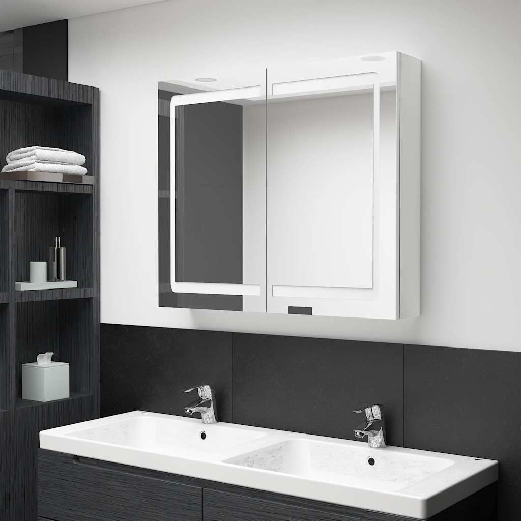 Vidaxl badkamerkast met spiegel en led 80x12x68 cm glanzend wit